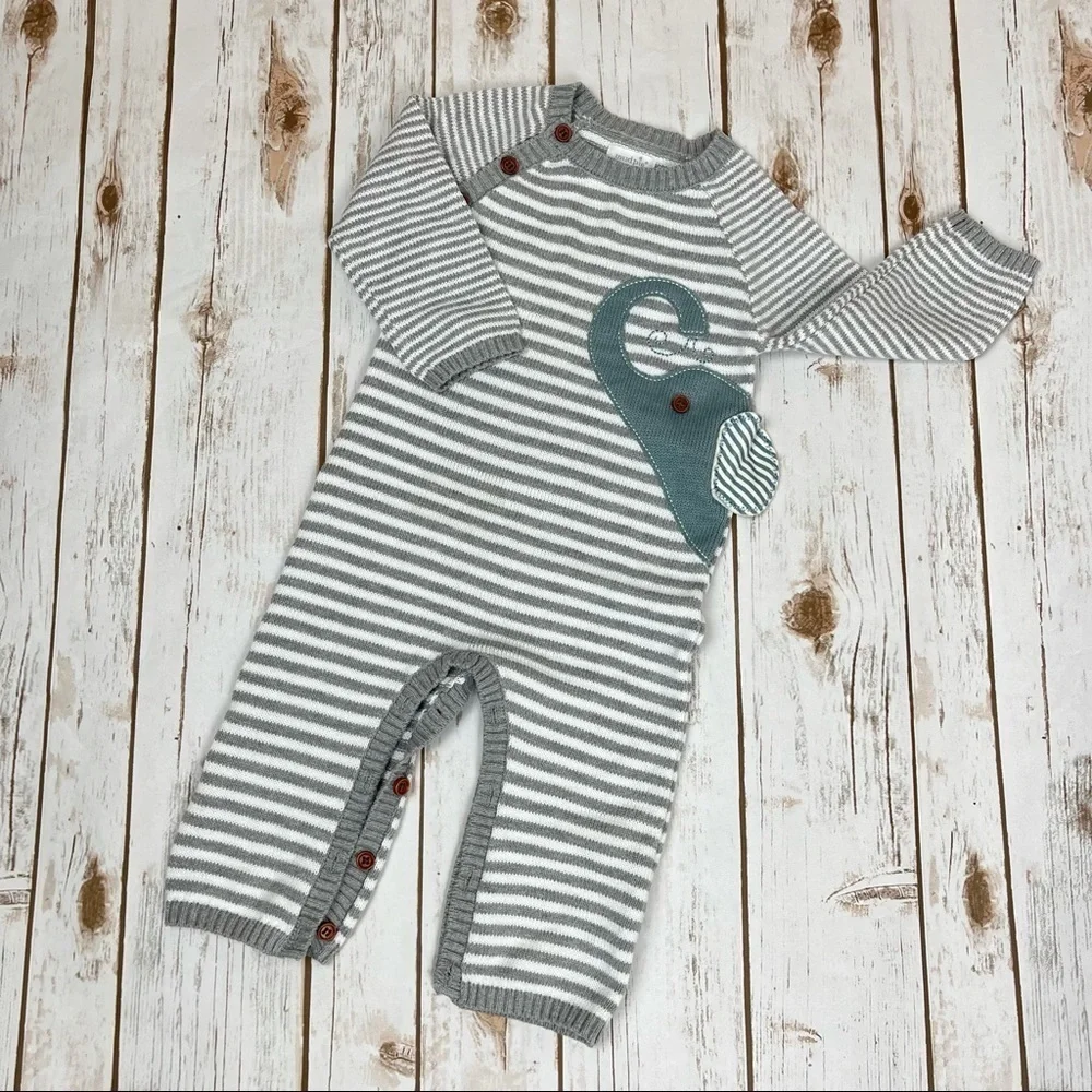 Mud Pie Striped Long Sleeve One Piece Size 12M